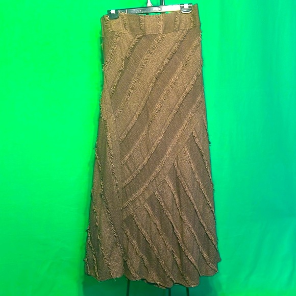 Size 8 Tribal Leather Elements Side Zipper Very Elegant Brown Skirt 52% Wool - Picture 11 of 16